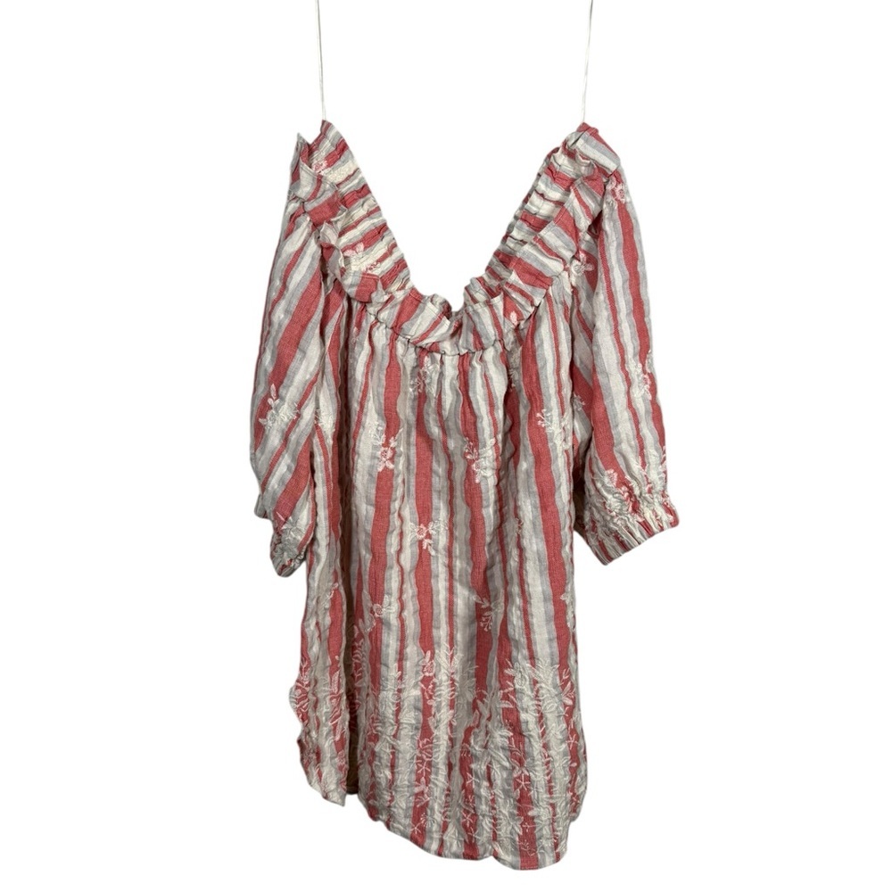 MISA Embroidered Ruffle Off The Shoulder Top Size Medium